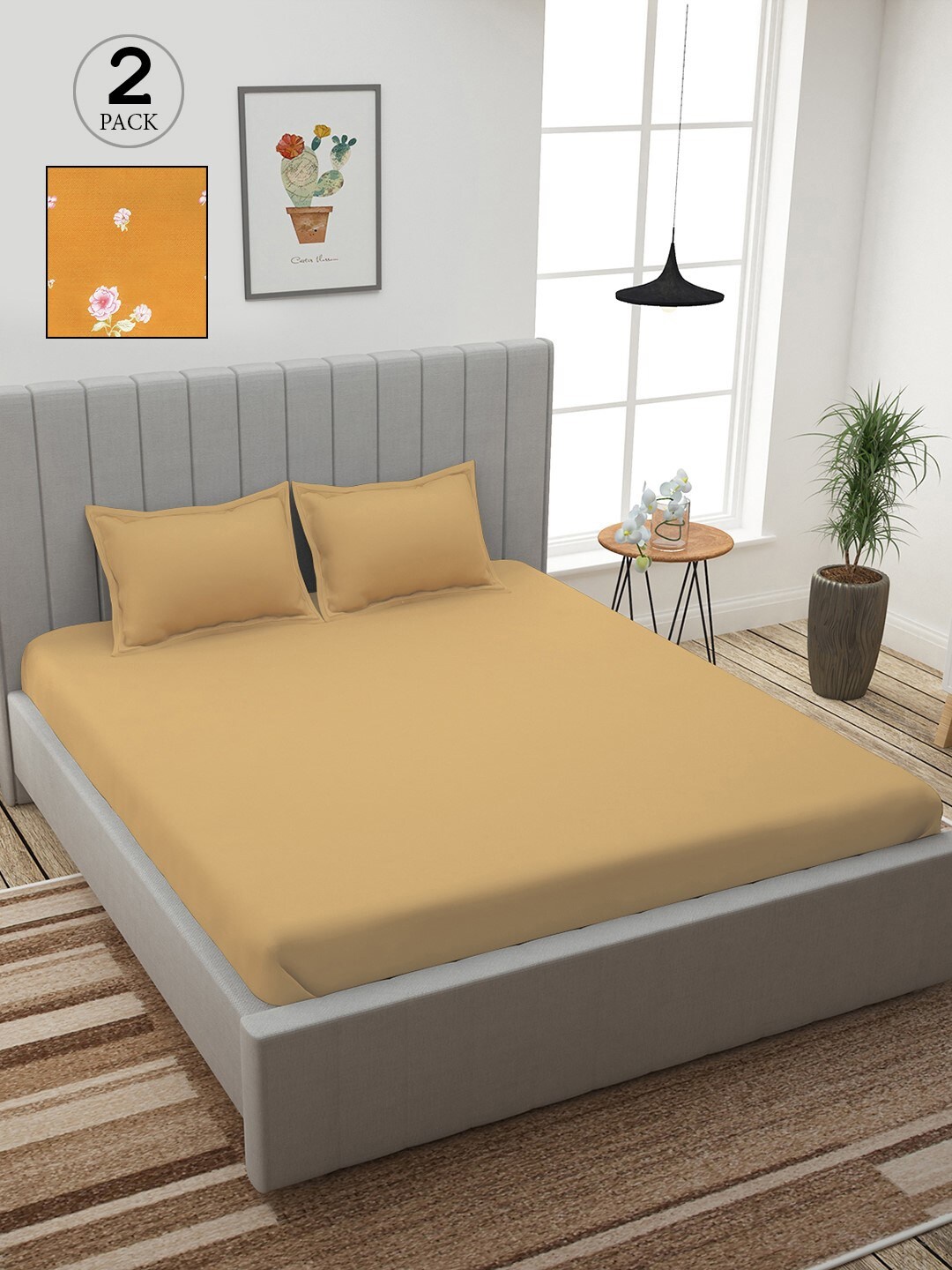 

Story@home Beige & Orange Floral 210 TC 2 King Bedsheet with 4 Pillow Covers