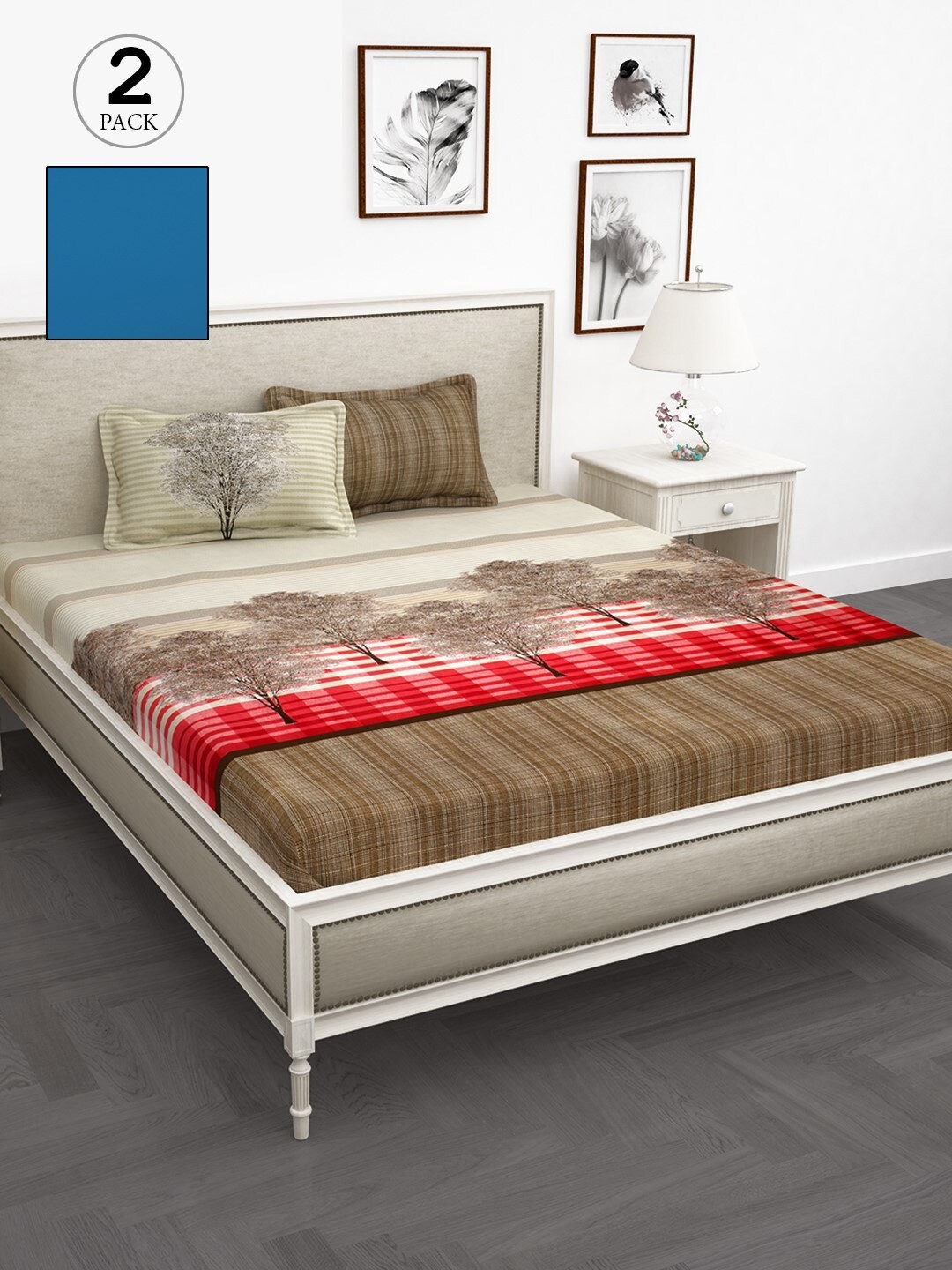 

Story@home Tan & Off White 210 TC 2 King Bedsheet with 4 Pillow Covers
