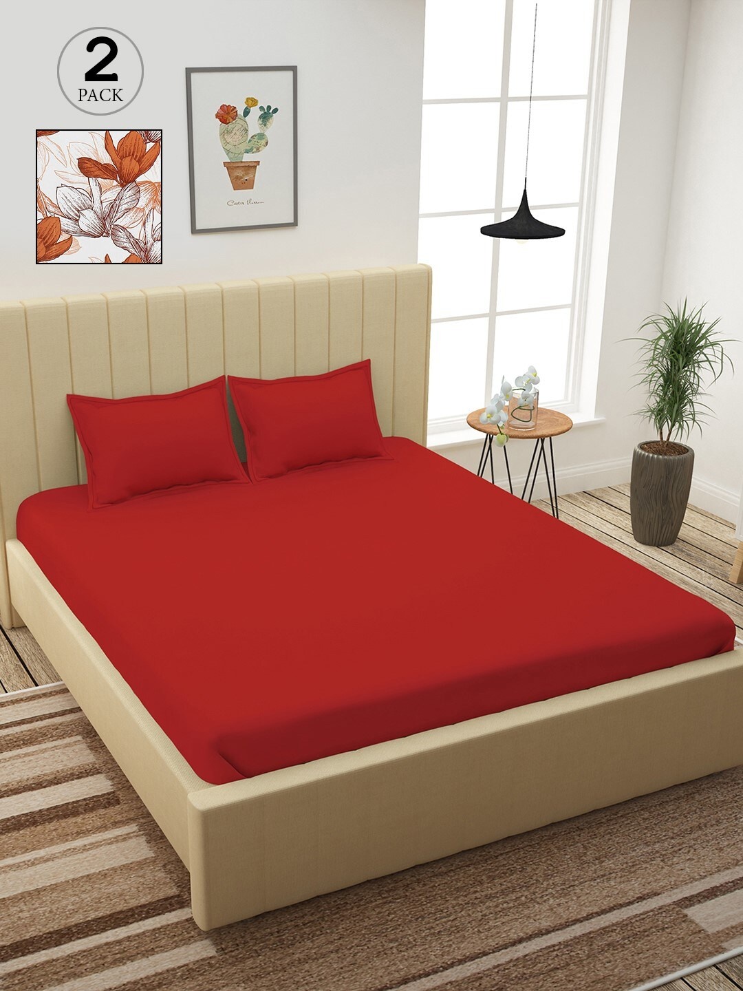 

Story@home Red & White Floral 210 TC 2 King Bedsheet with 4 Pillow Covers