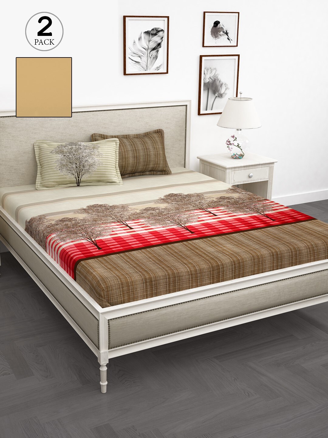 

Story@home Beige & Brown 210 TC 2 King Bedsheet with 4 Pillow Covers
