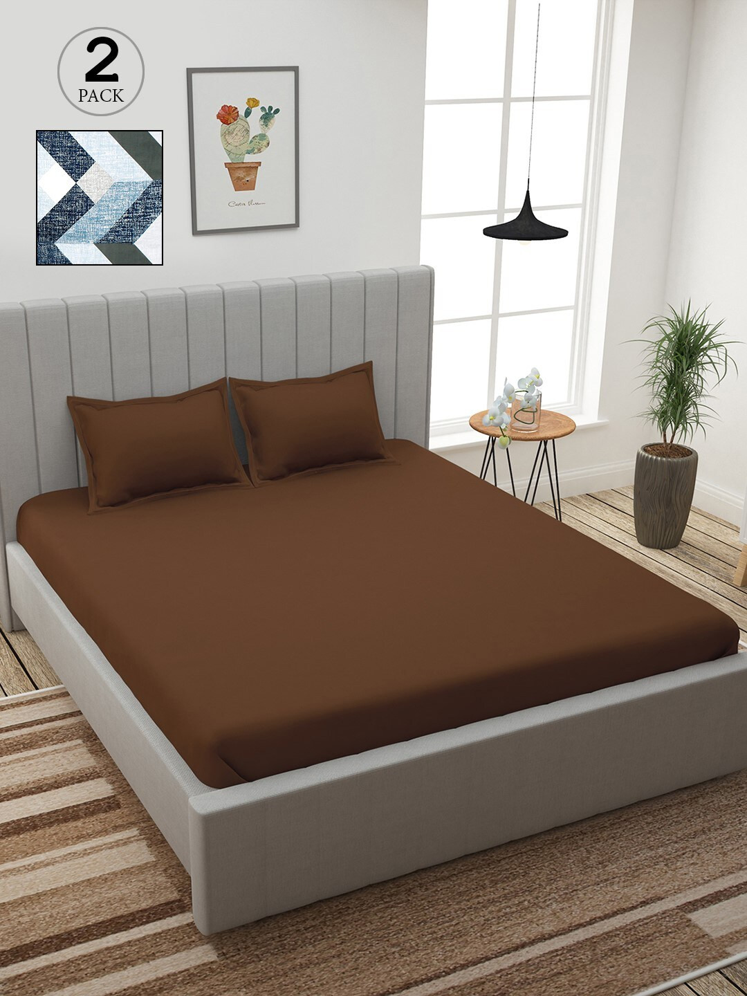 

Story@home Brown & White Geometric 210 TC 2 King Bedsheet with 4 Pillow Covers