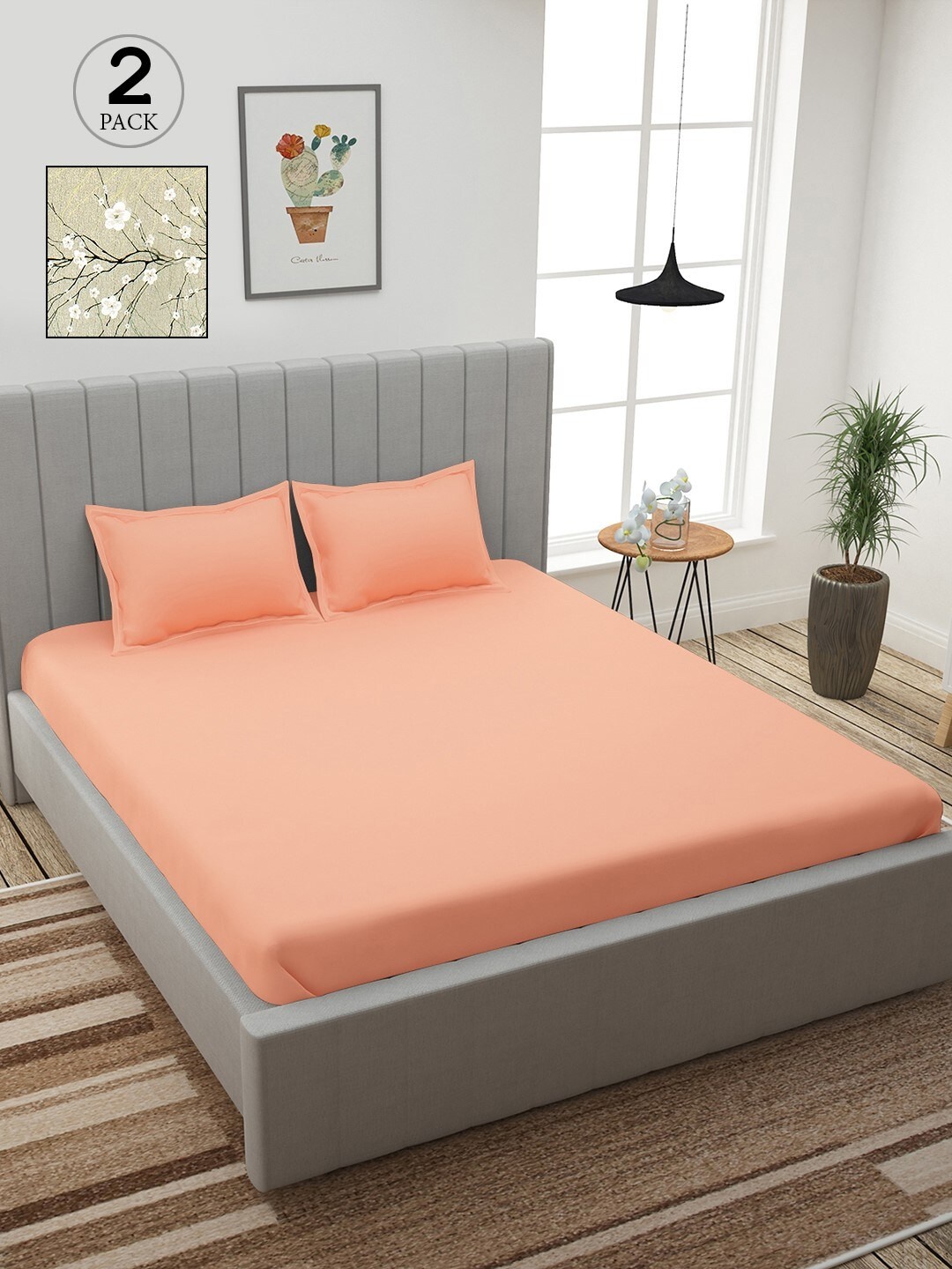 

Story@home Peach & Green Floral 210 TC 2 King Bedsheet with 4 Pillow Covers