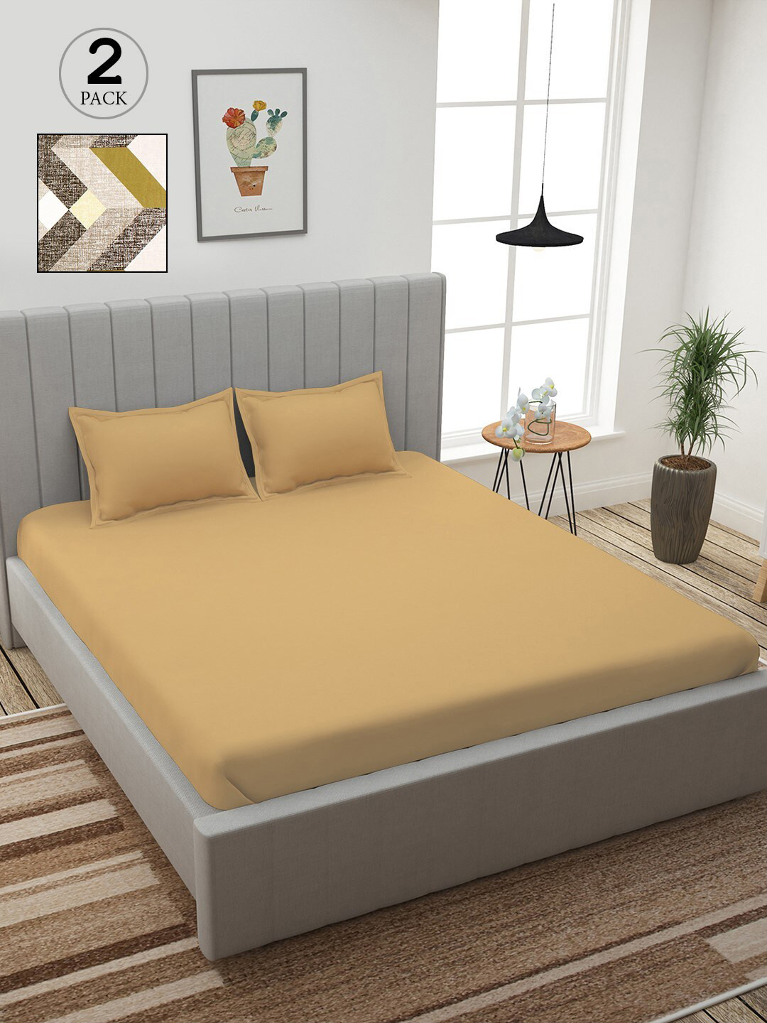 

Story@home Beige & Brown Geometric 210 TC 2 King Bedsheet with 4 Pillow Covers