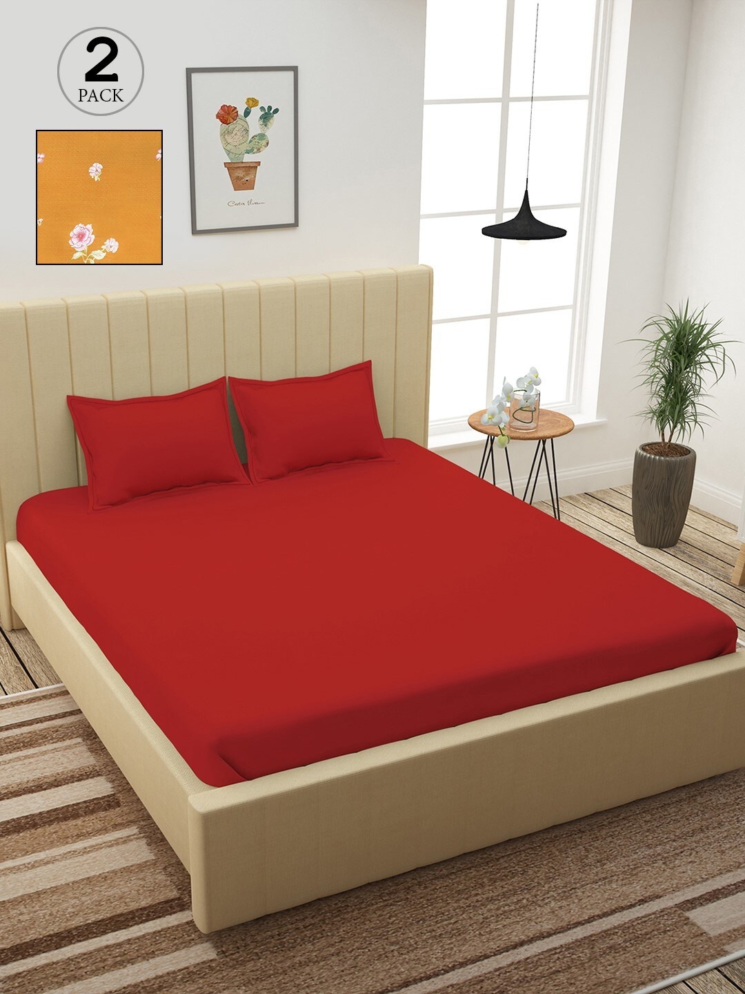 

Story@home Red & Orange Floral 210 TC 2 King Bedsheet with 4 Pillow Covers