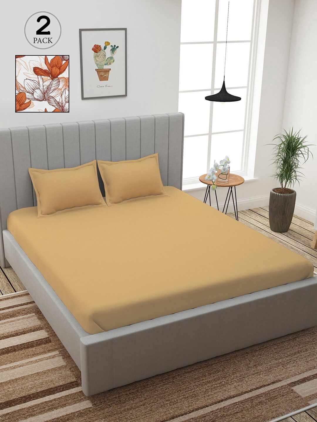 

Story@home Beige & White Floral 210 TC 2 King Bedsheet with 4 Pillow Covers