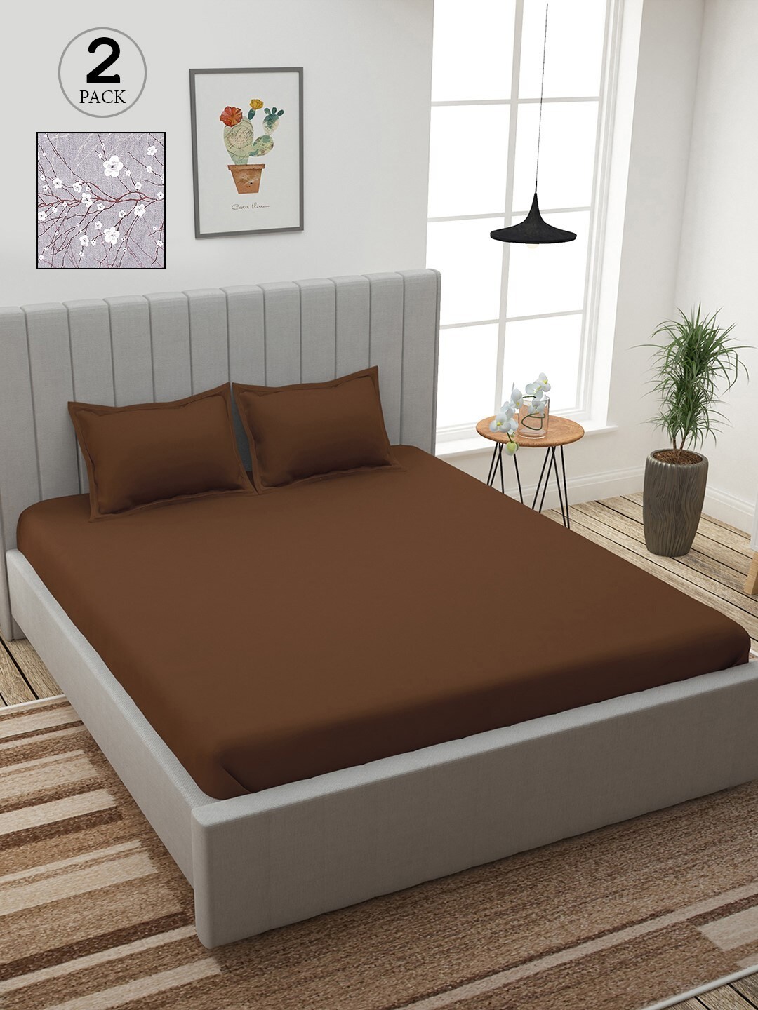 

Story@home Brown & Purple Floral 210 TC 2 King Bedsheet with 4 Pillow Covers