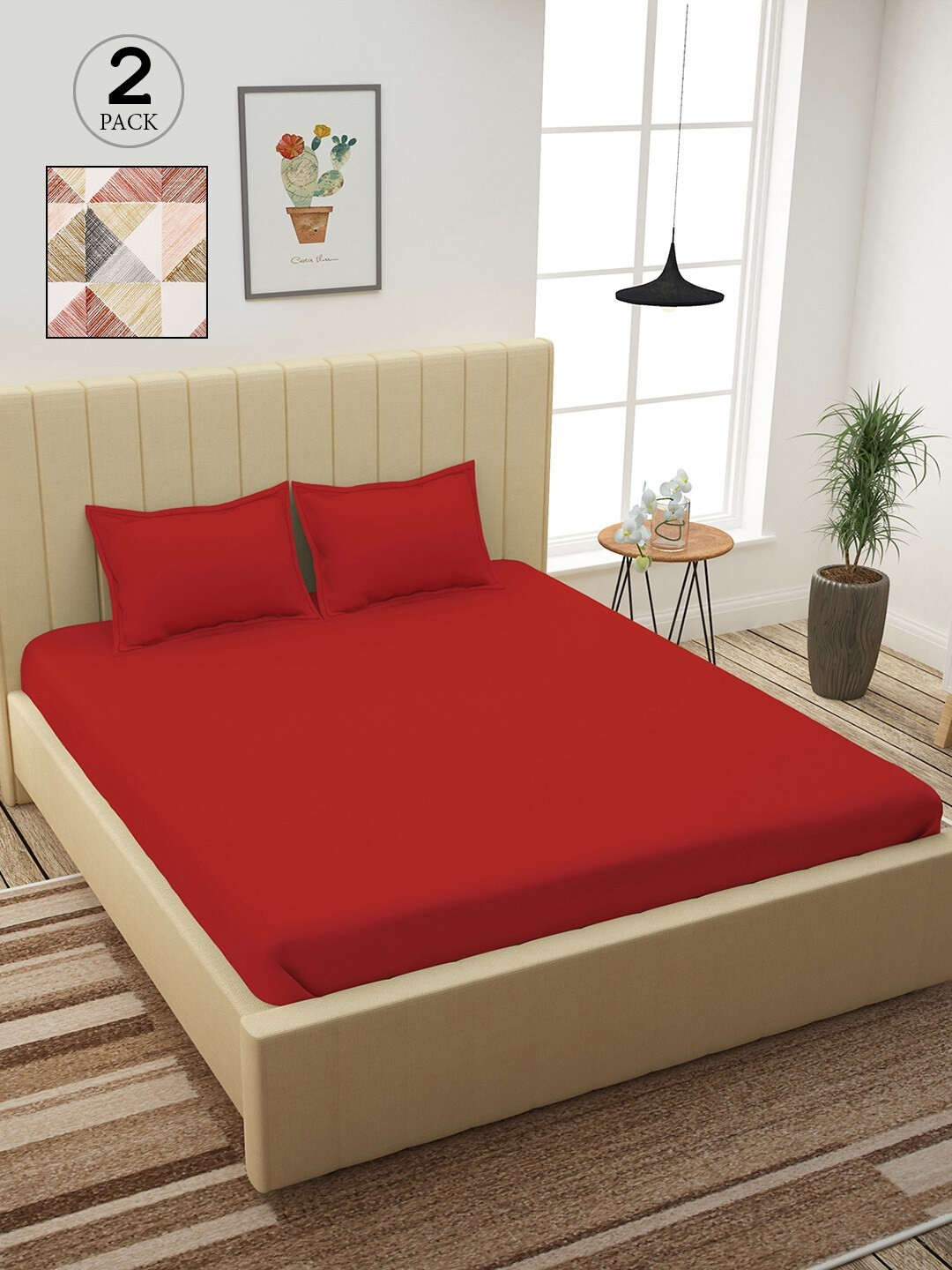 

Story@home Red & White Geometric 210 TC 2 King Bedsheet with 4 Pillow Covers