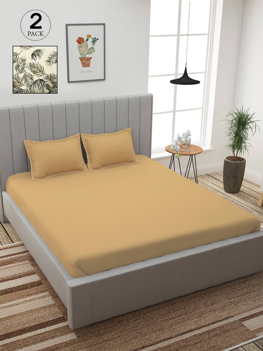 

Story@home Beige & Green Floral 210 TC 2 King Bedsheet with 4 Pillow Covers
