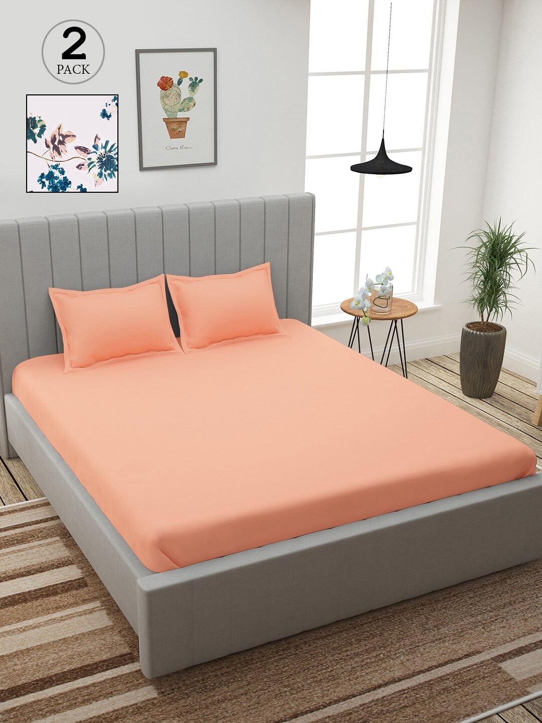 

Story@home Peach & White Floral 210 TC 2 King Bedsheet with 4 Pillow Covers