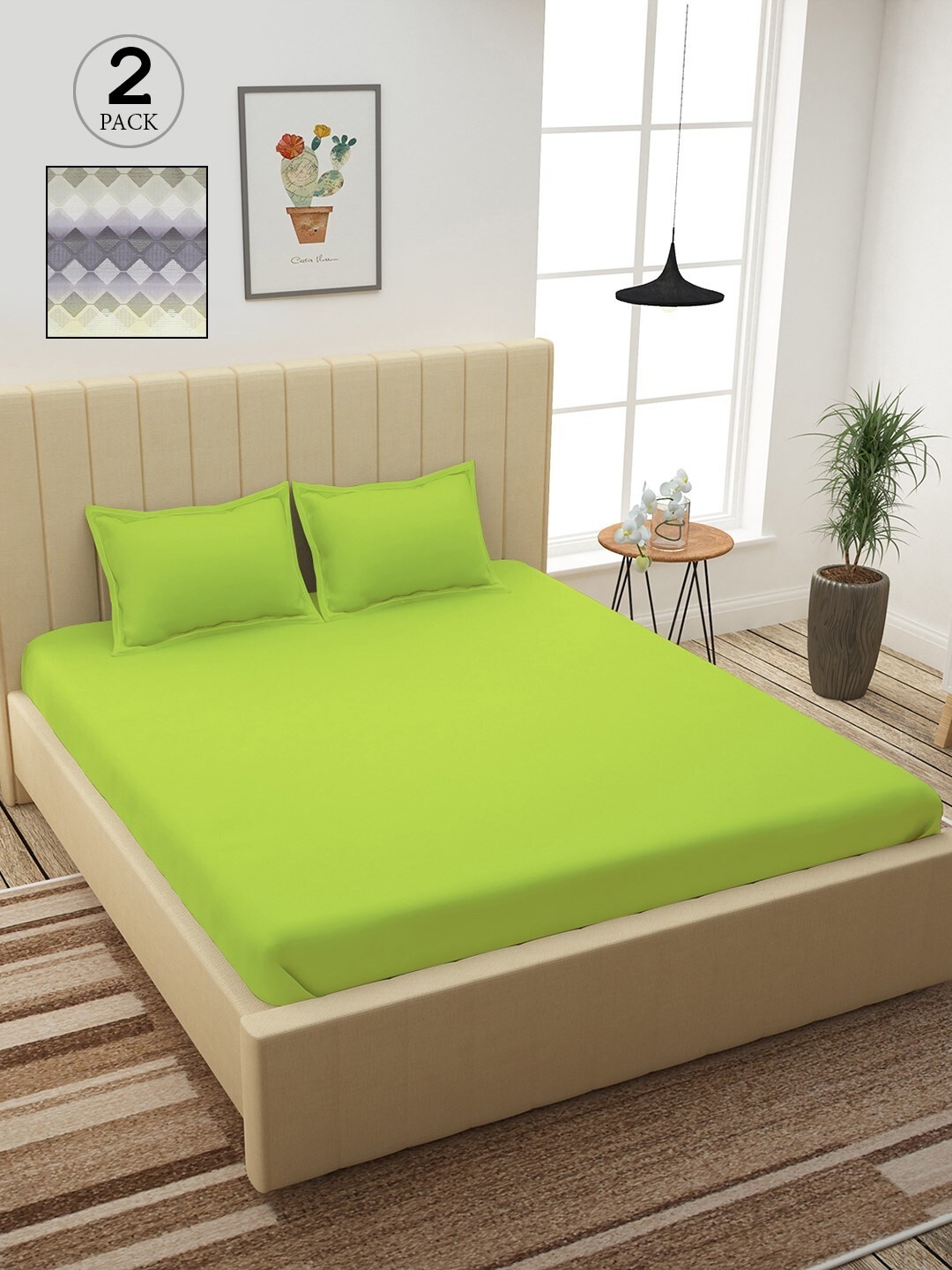 

Story@home Green & Grey 210 TC 2 King Bedsheet with 4 Pillow Covers