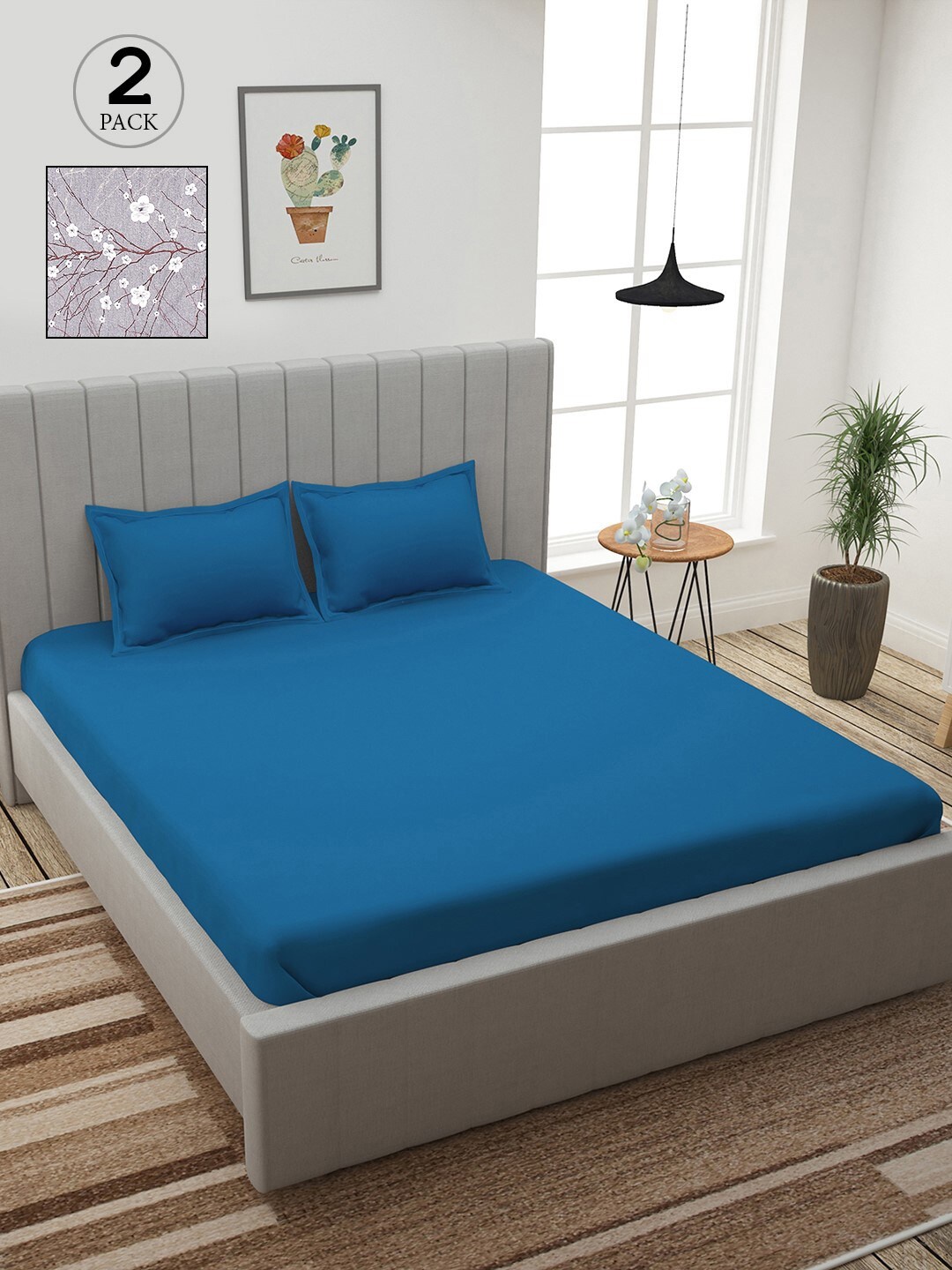 

Story@home Blue & Grey Floral 210 TC 2 King Bedsheet with 4 Pillow Covers