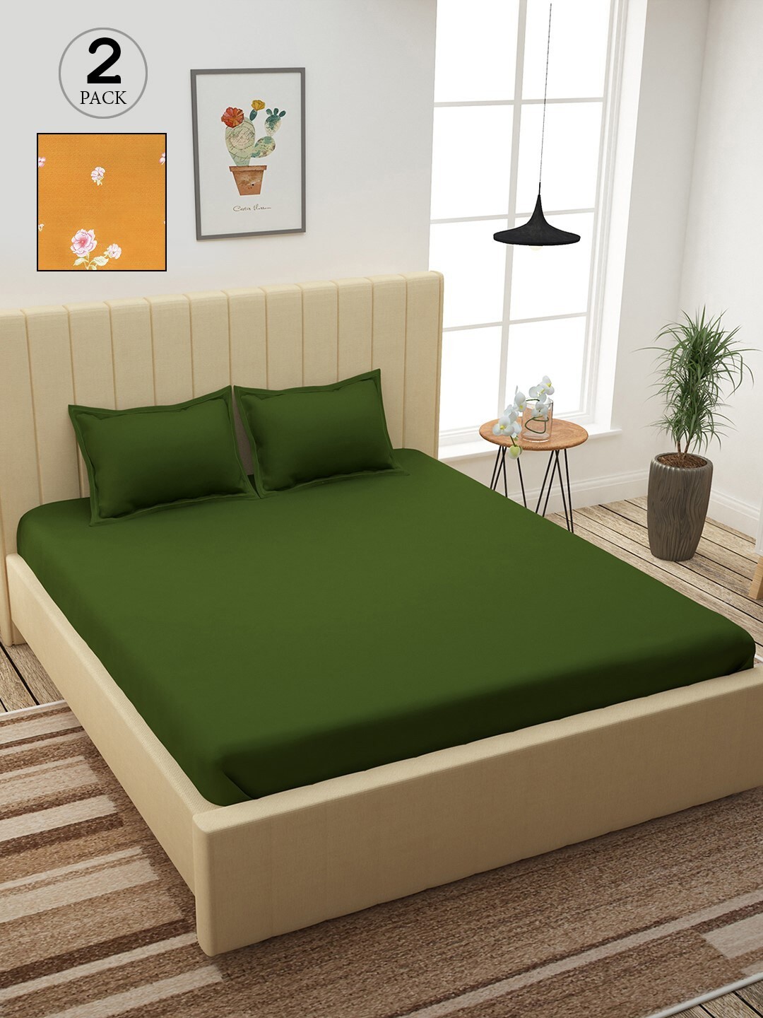 

Story@home Green & Orange Floral 210 TC 2 King Bedsheet with 4 Pillow Covers