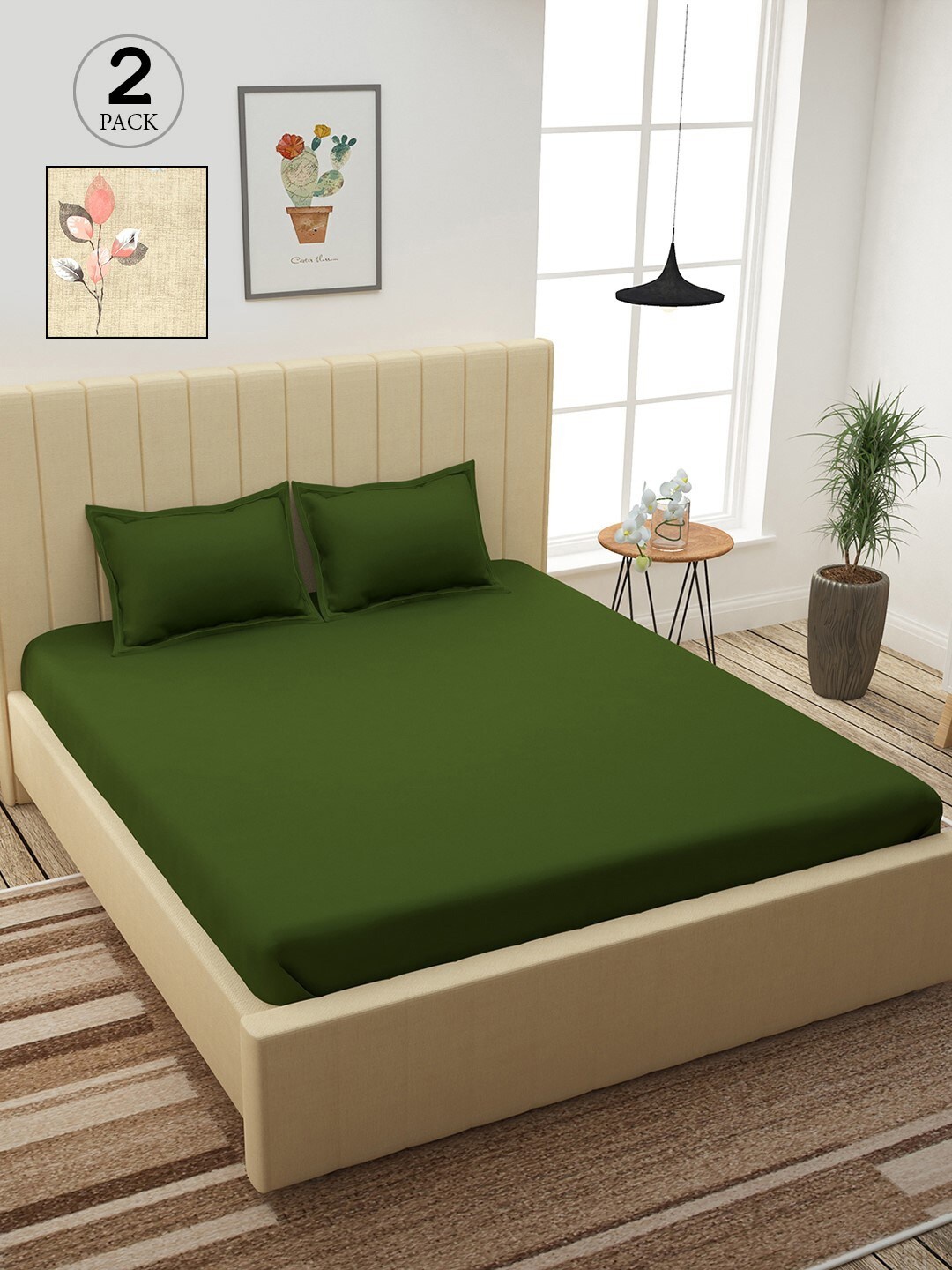 

Story@home Green & Beige Floral 210 TC 2 King Bedsheet with 4 Pillow Covers