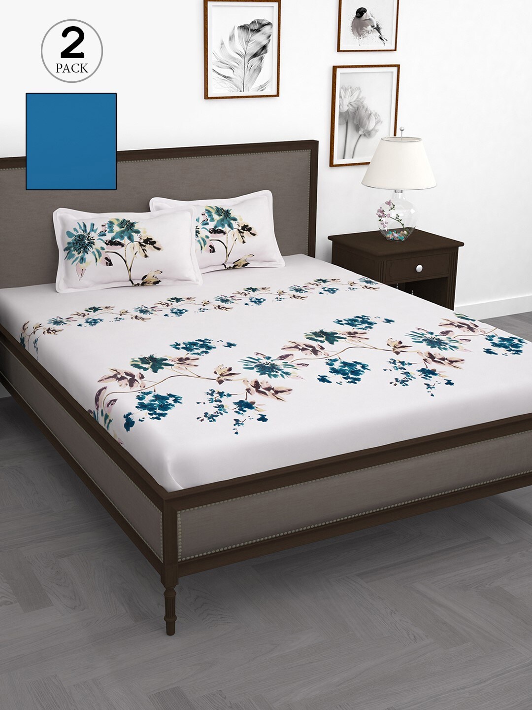 

Story@home Blue & White Floral 210 TC 2 King Bedsheet with 4 Pillow Covers