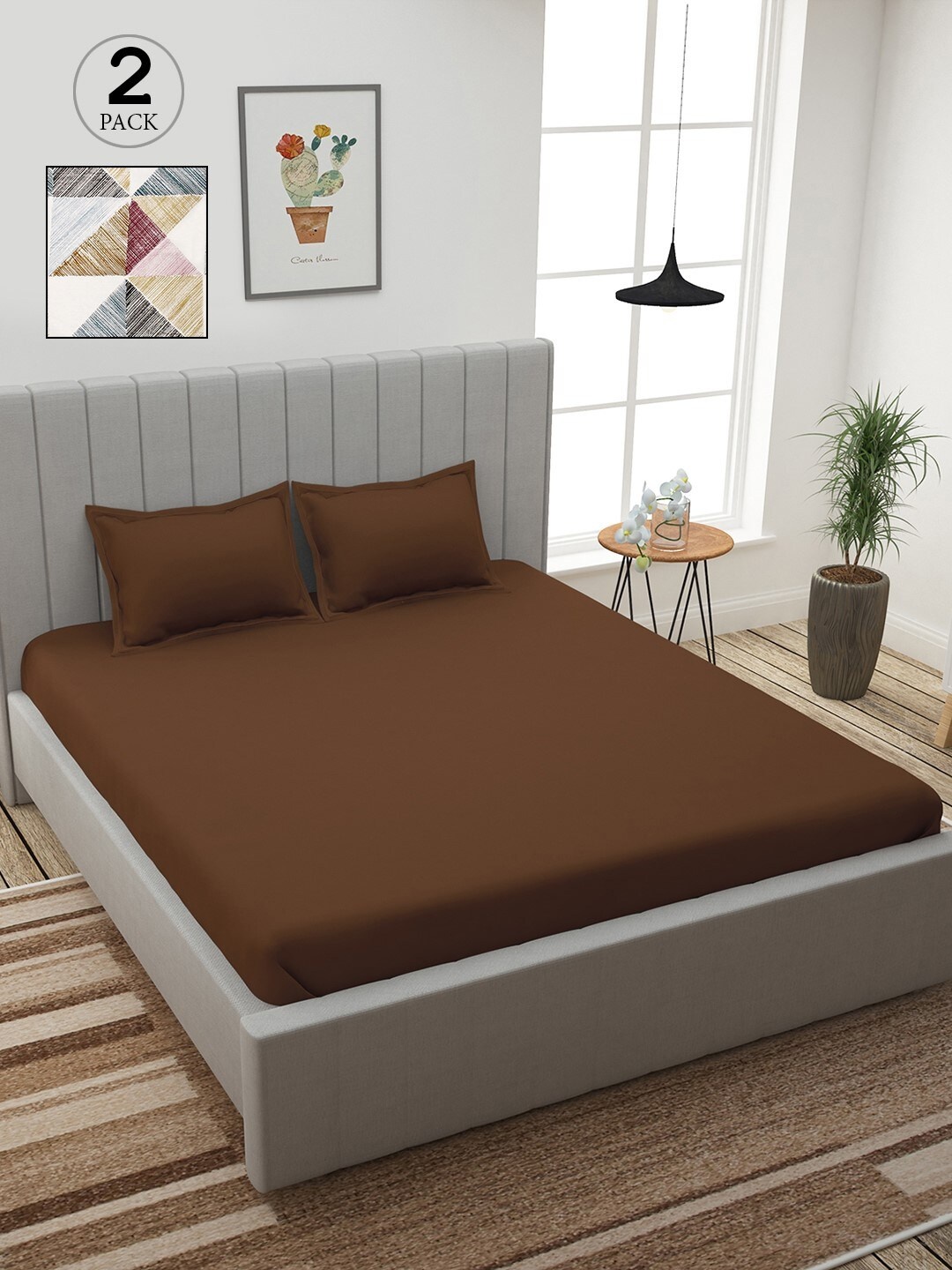 

Story@home Brown & Cream-Coloured 210 TC 2 King Bedsheet with 4 Pillow Covers