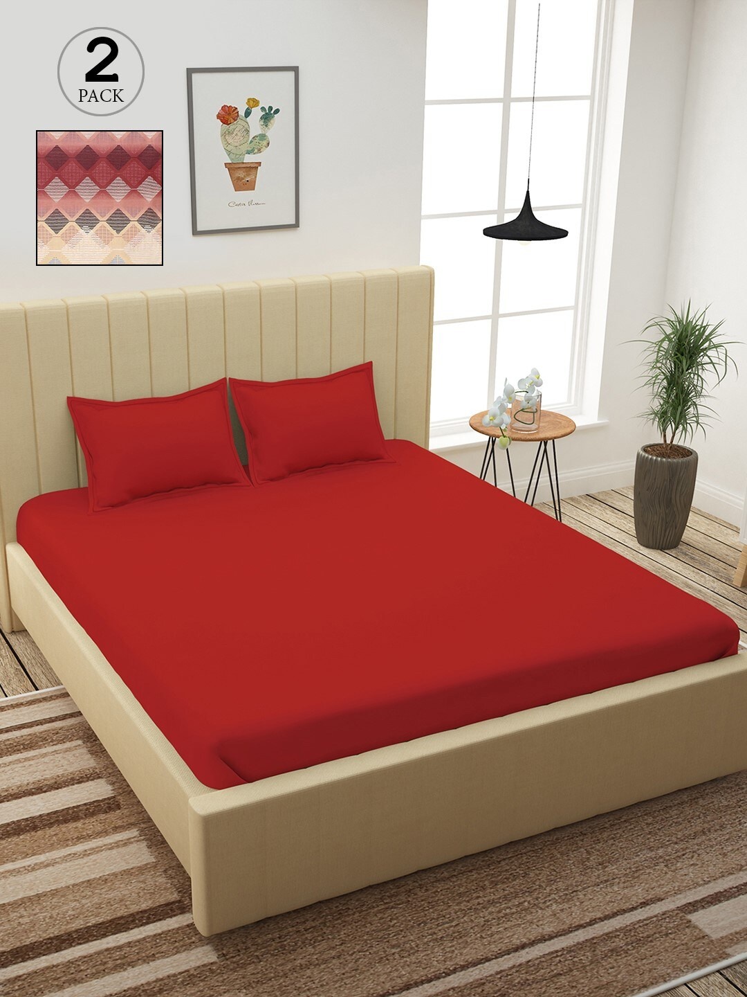 

Story@home Red & Grey 210 TC 2 King Bedsheet with 4 Pillow Covers