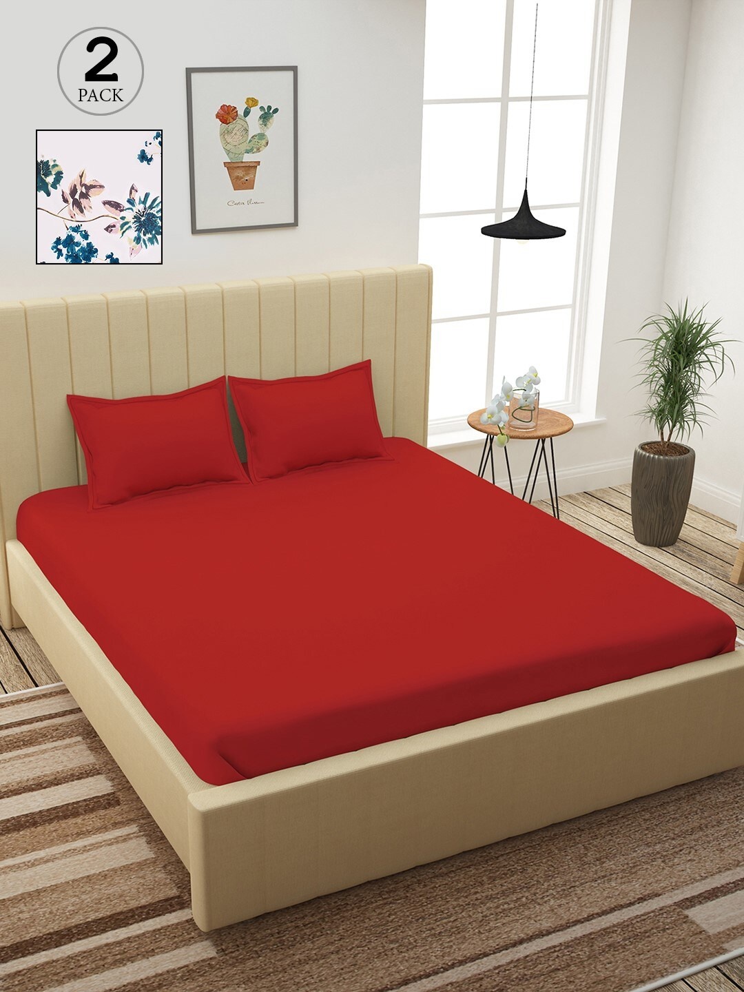 Story@home Red & Pink Floral 210 TC 2 King Bedsheet with 4 Pillow Covers