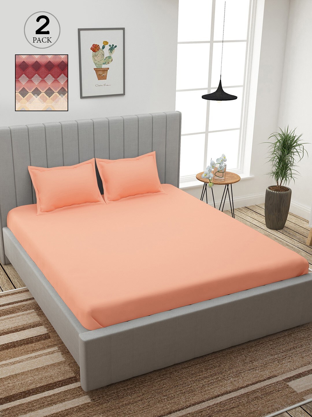 

Story@home Peach & Brown 210 TC 2 King Bedsheet with 4 Pillow Covers
