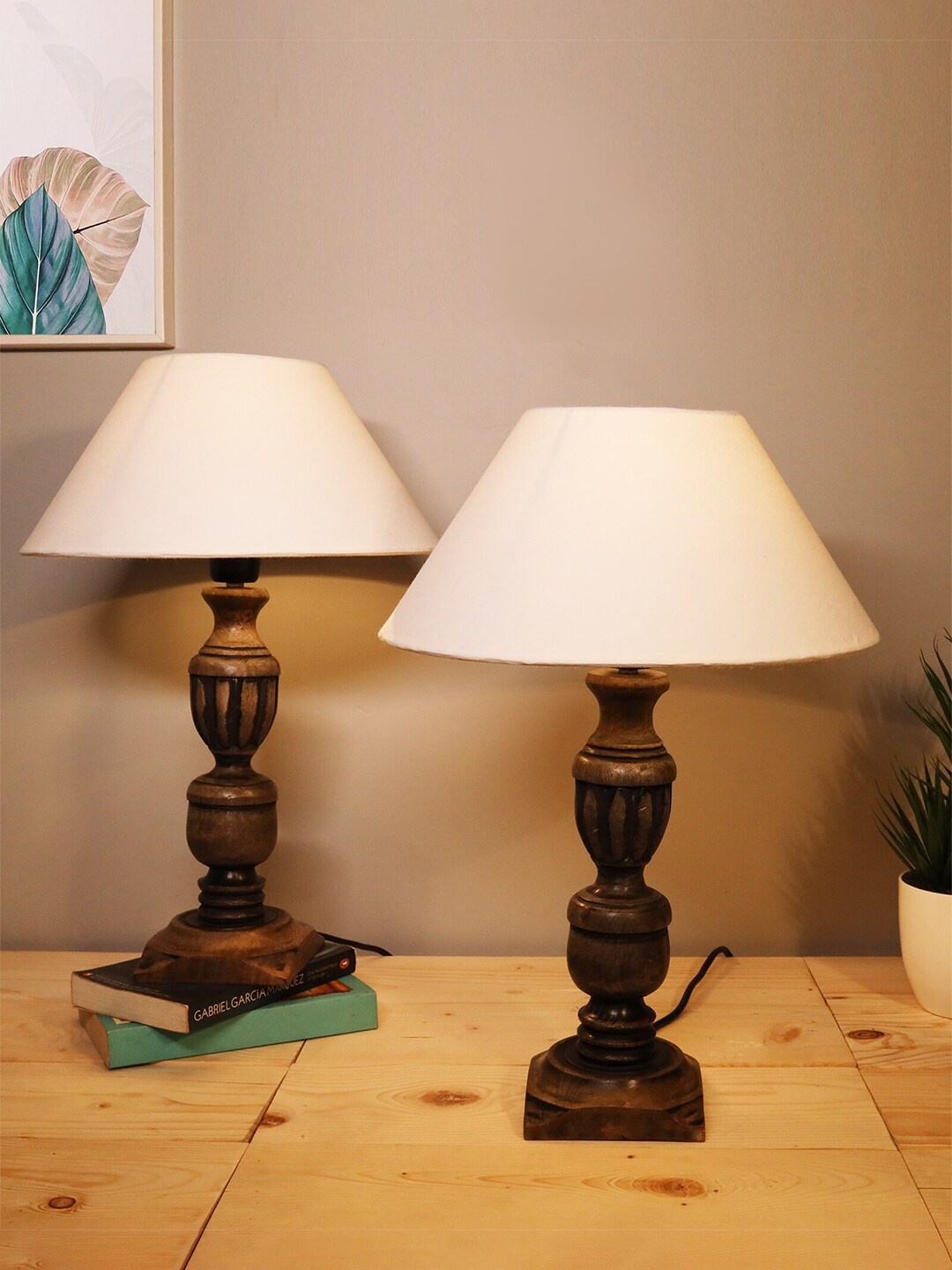 

Homesake White & Brown Set Of 2 Contemporary Handcrafted Table Lamp with Shade