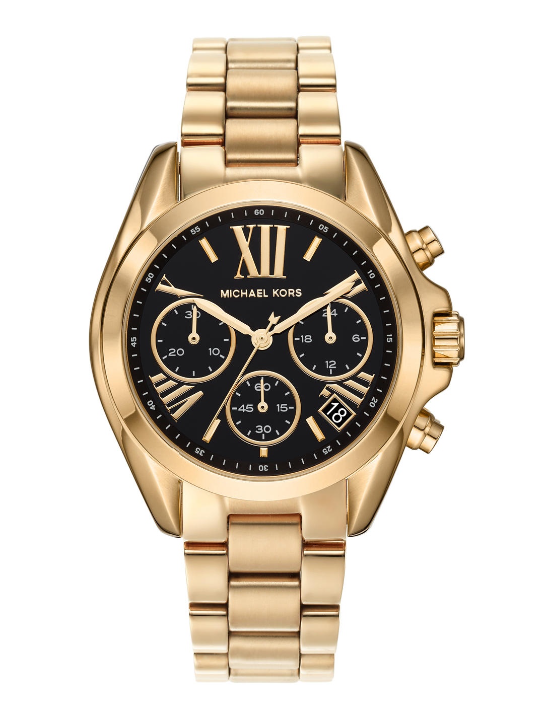 

Michael Kors Women Black Dial & Gold Toned Stainless Steel Bracelet Style Straps Analogue Watch