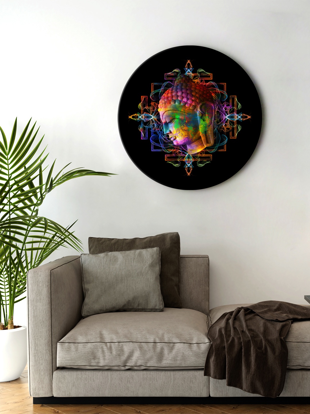 

999Store Black & Pink Buddha Face Round Shape Wall Painting