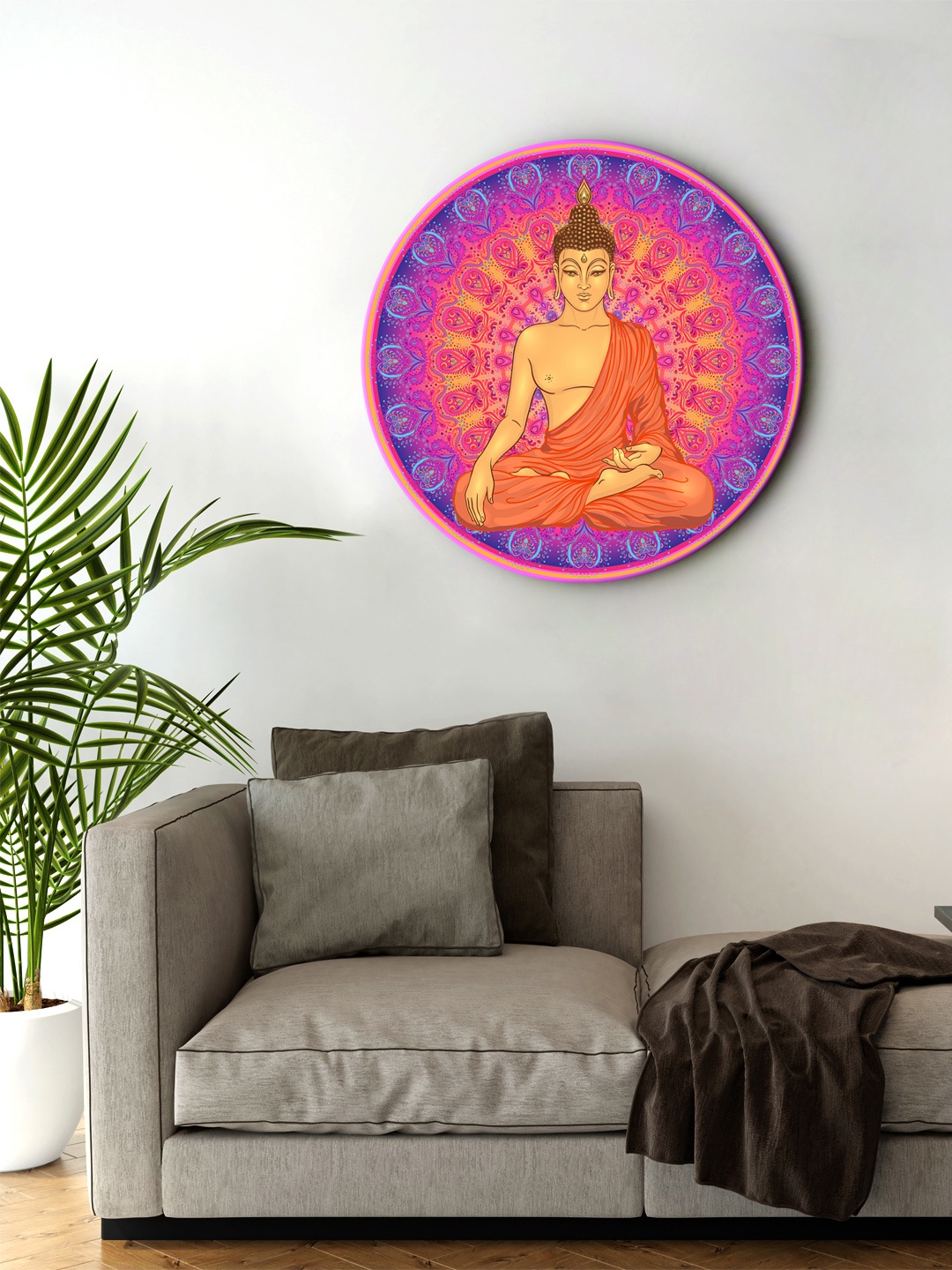 

999Store Red & Pink Digitally Printed Meditation Buddha Round Wall Art