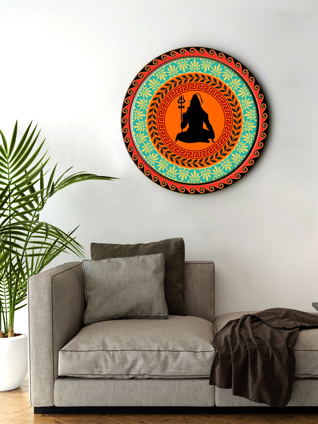 

999Store Brown & Red Blessing Shiva Round Shape Wall Art