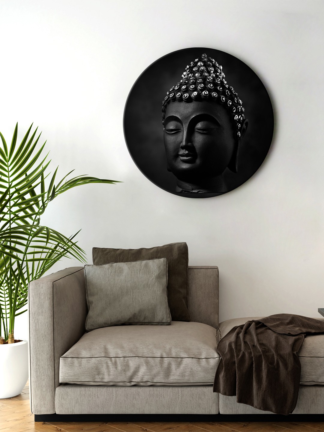 

999Store Black Buddha Face Round Shape Wall Art