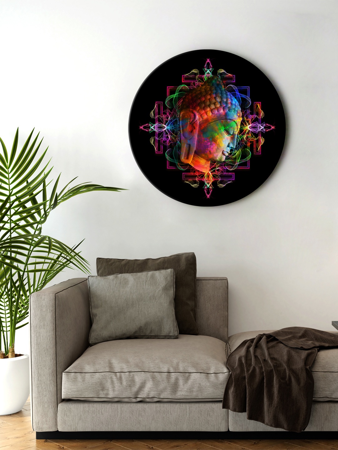 

999Store Black & Purple Buddha Side Face Round Shape Wall Art