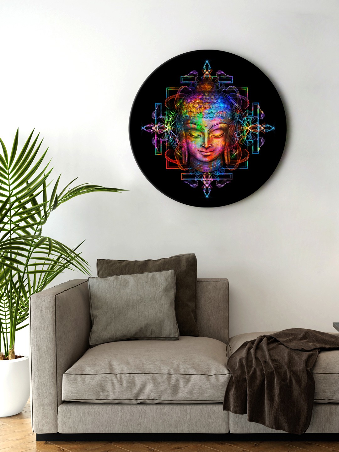 

999Store Black & Purple Buddha Face Round Shape Wall Art