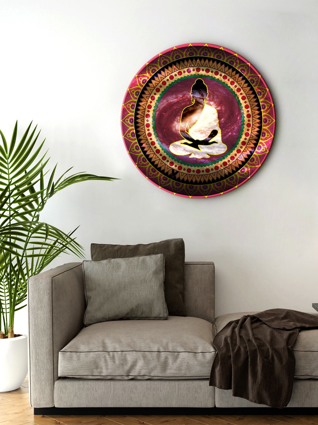 

999Store Brown & Pink Digitally Printed Buddha Round Wall Painting