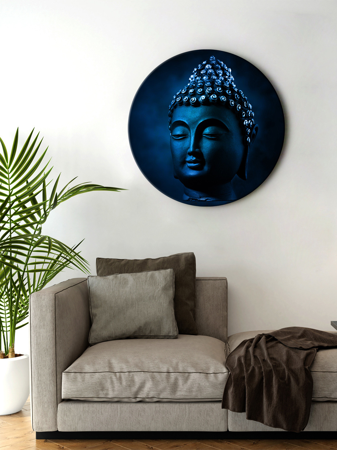 

999Store Blue & Black Buddha Face Round Shape Wall Art