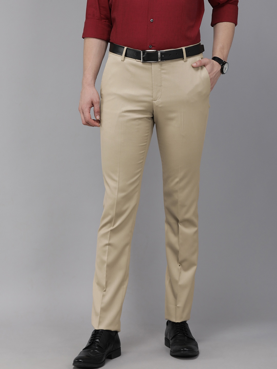 

Arrow Men Beige Textured Tailored Fit Formal Trousers