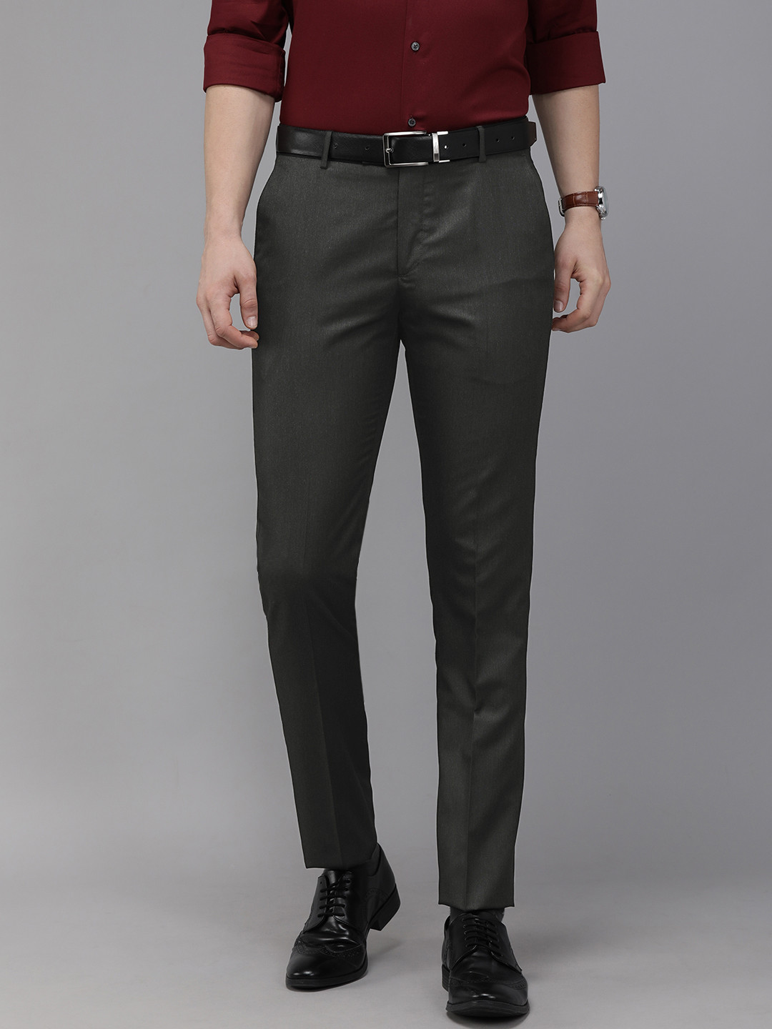 

Arrow Men Grey HUDSON Tailored Fit Formal Trousers