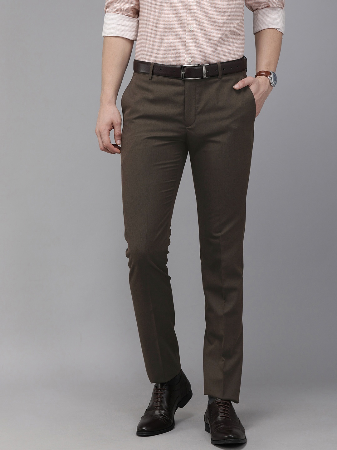 

Arrow Men Brown HUDSON Tailored Fit Formal Trousers