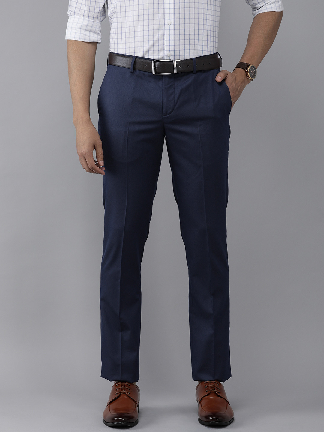 

Arrow Men Navy Blue Tailored Fit Formal Trousers