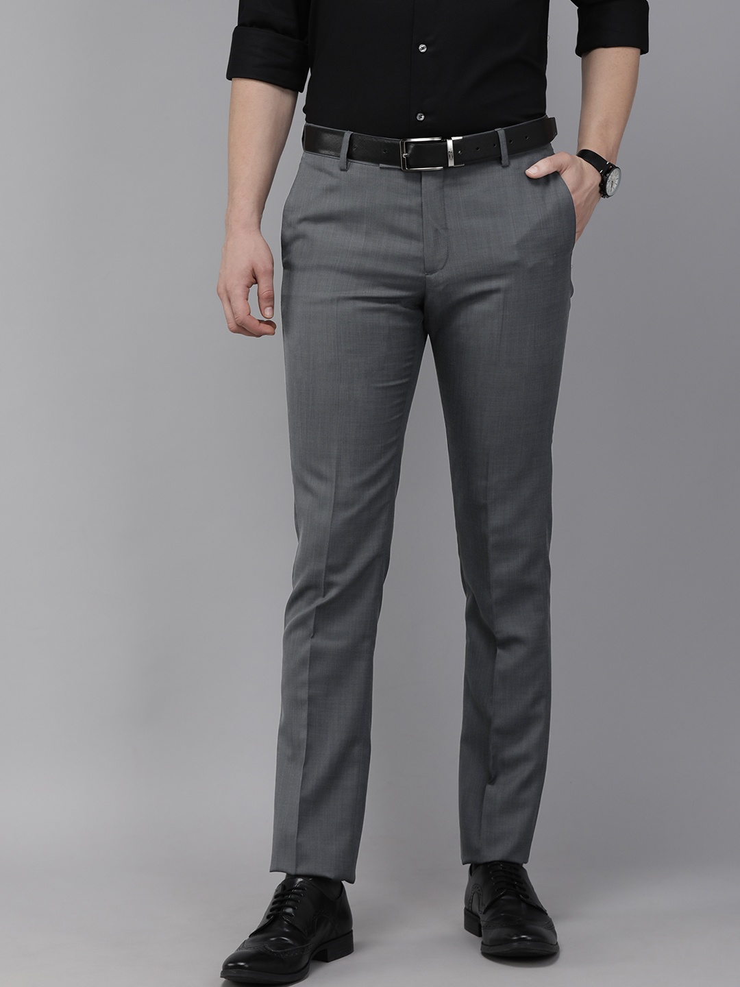 

Arrow Men Grey Textured Tailored Fit Formal Trousers