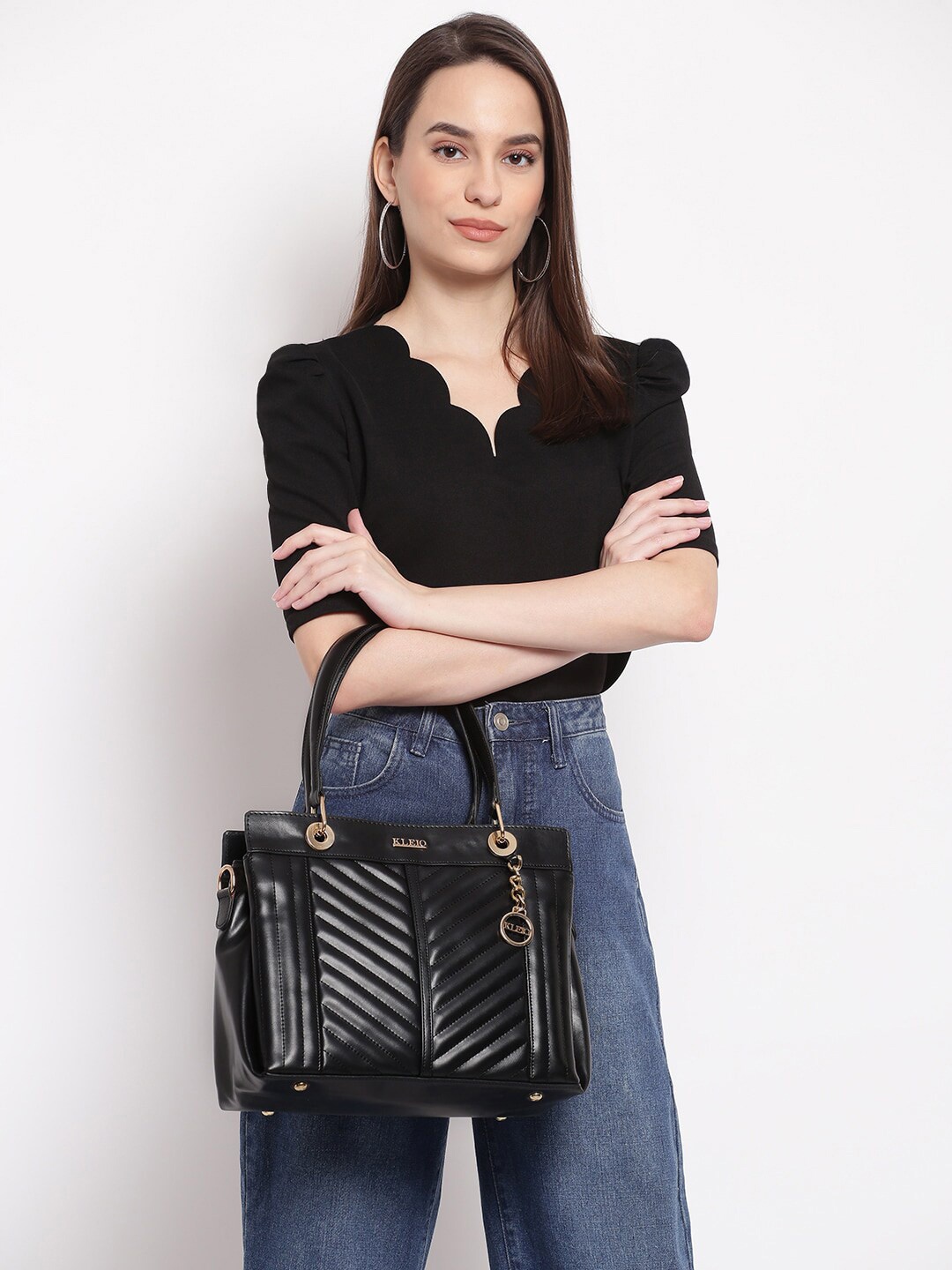 

KLEIO Quilted Structured Satchel Handbag, Black