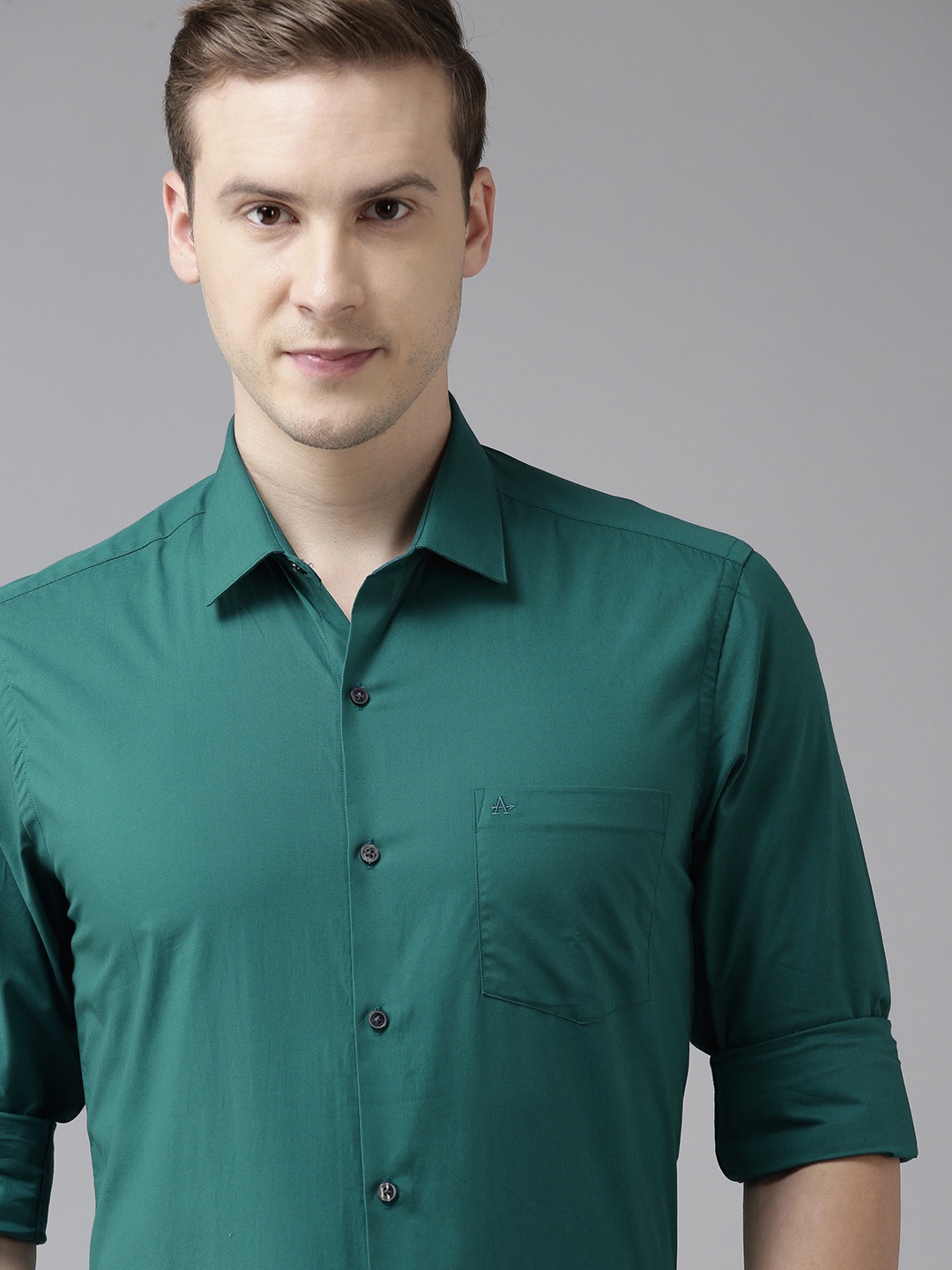 

Arrow Men Teal Green Slim Fit Solid Pure Cotton Formal Shirt