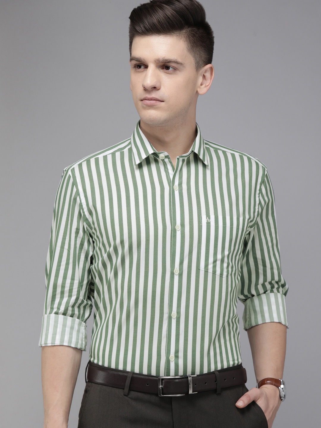 

Arrow Men White & Green Manhattan Slim Fit Striped Formal Shirt