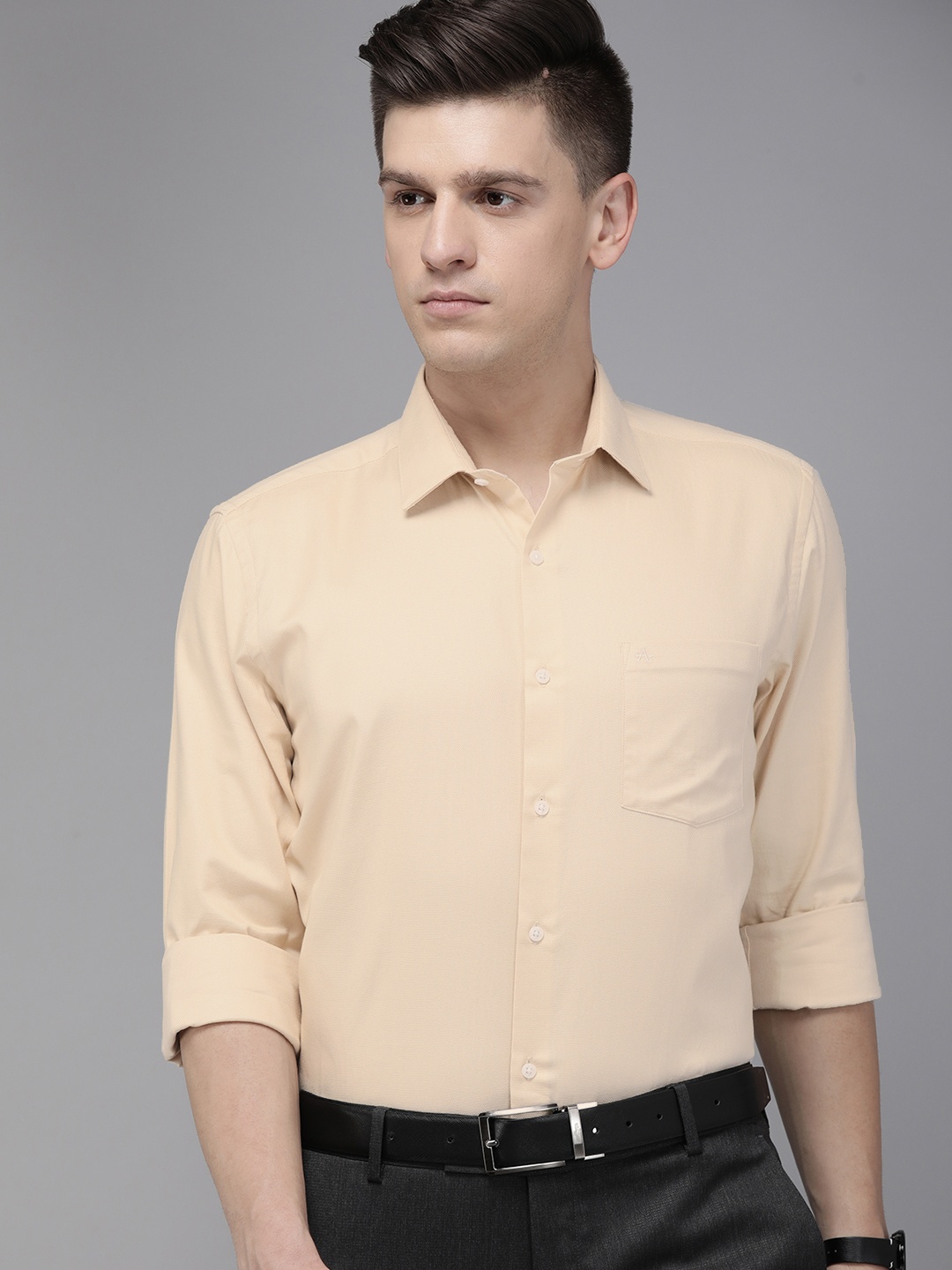 

Arrow Men Beige Slim Fit Semiformal Pure Cotton Shirt
