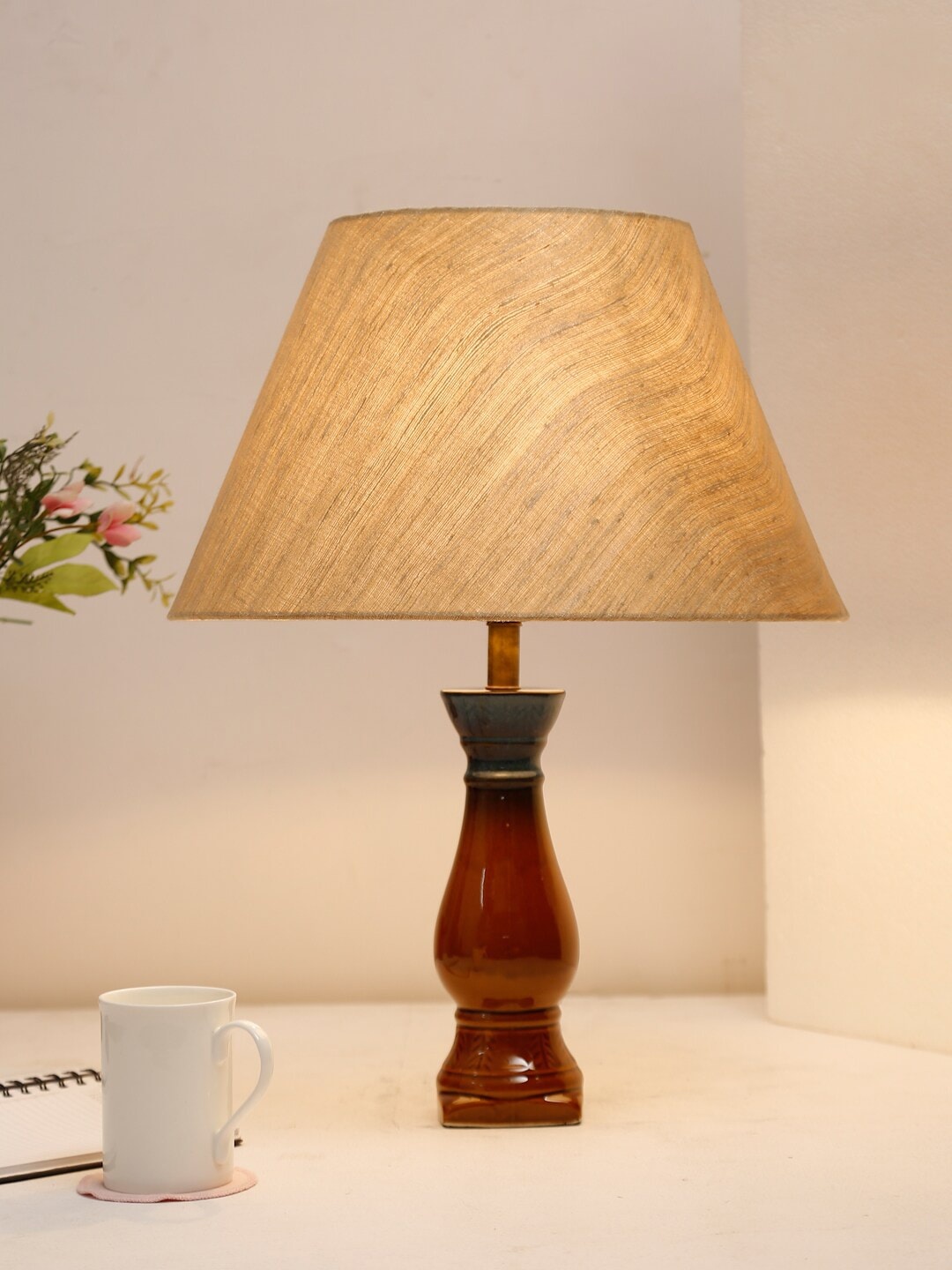 

Fabindia Blue & Brown Contemporary Bedside Standard Table Lamp