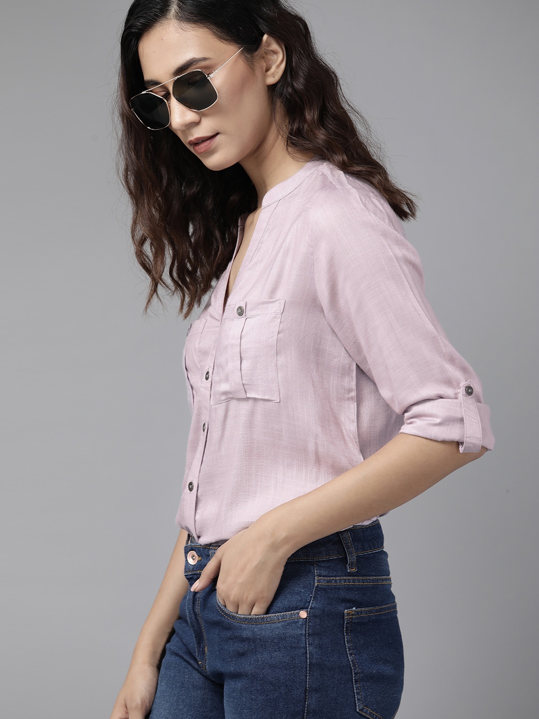 

Roadster Women Lavender Opaque Casual Shirt