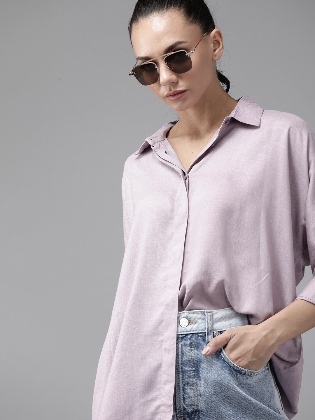 

Roadster Women Lavender Solid Casual Shirt