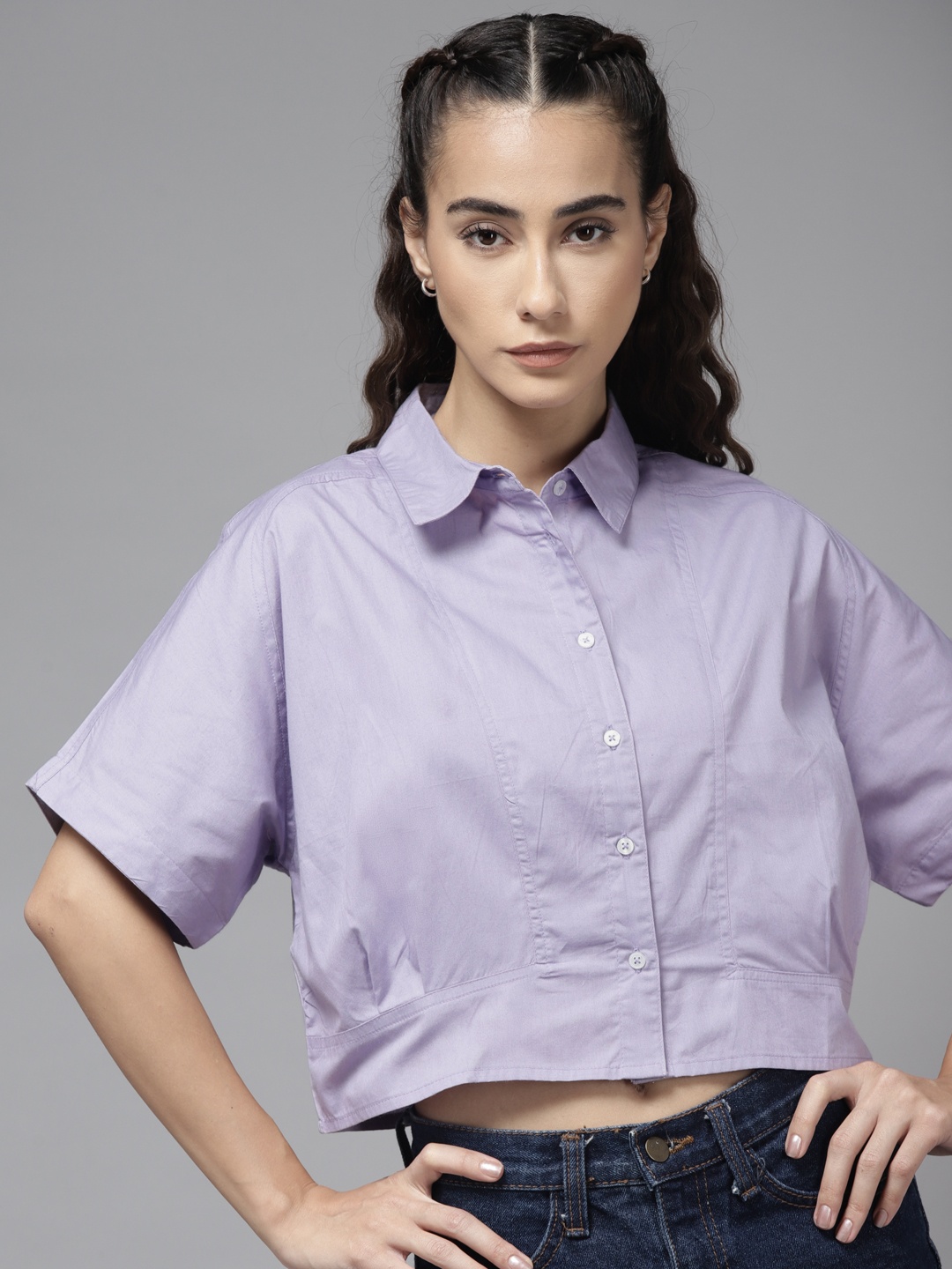 

Roadster Women Lavender Pure Cotton Solid Panelled Casual Shirt