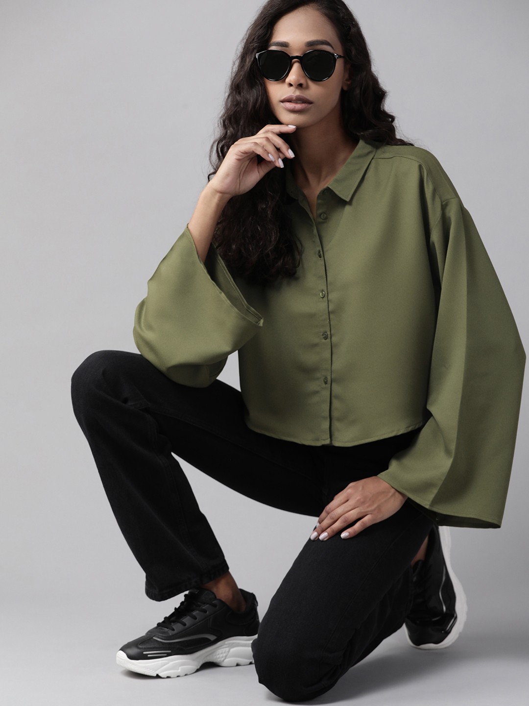

Roadster Women Olive Green Casual Shirt