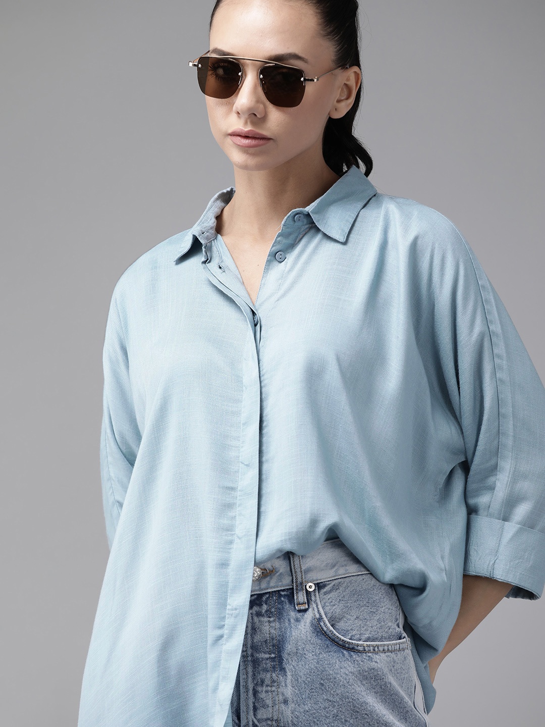 

Roadster Women Blue Solid Casual Shirt