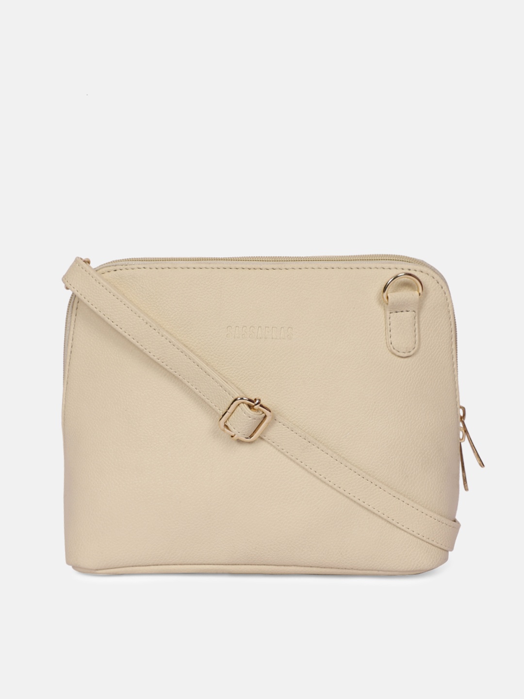 

SASSAFRAS Cream-Coloured PU Structured Sling Bag