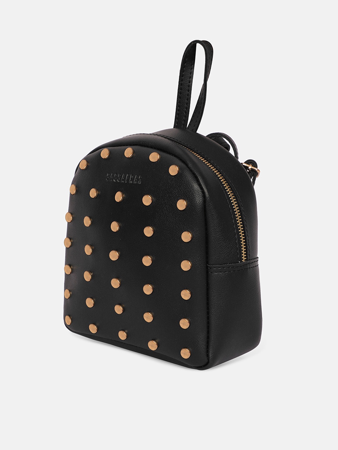 

SASSAFRAS Women Black & Gold-Toned Embellished Backpack