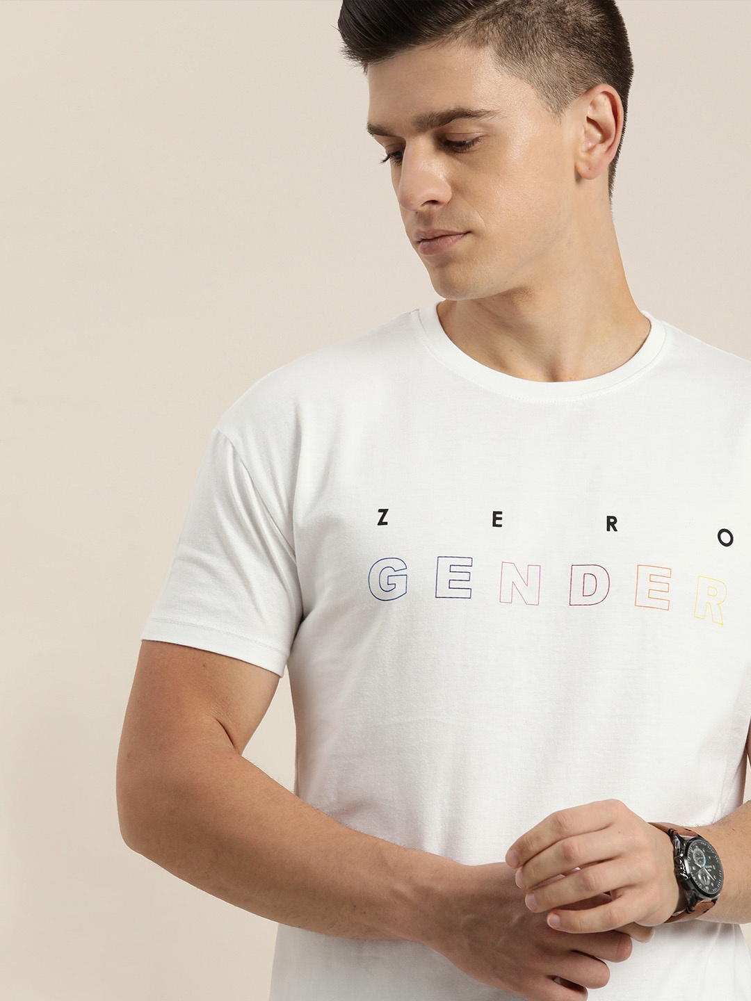 

ether Unisex White Black Printed Pure Cotton T-shirt